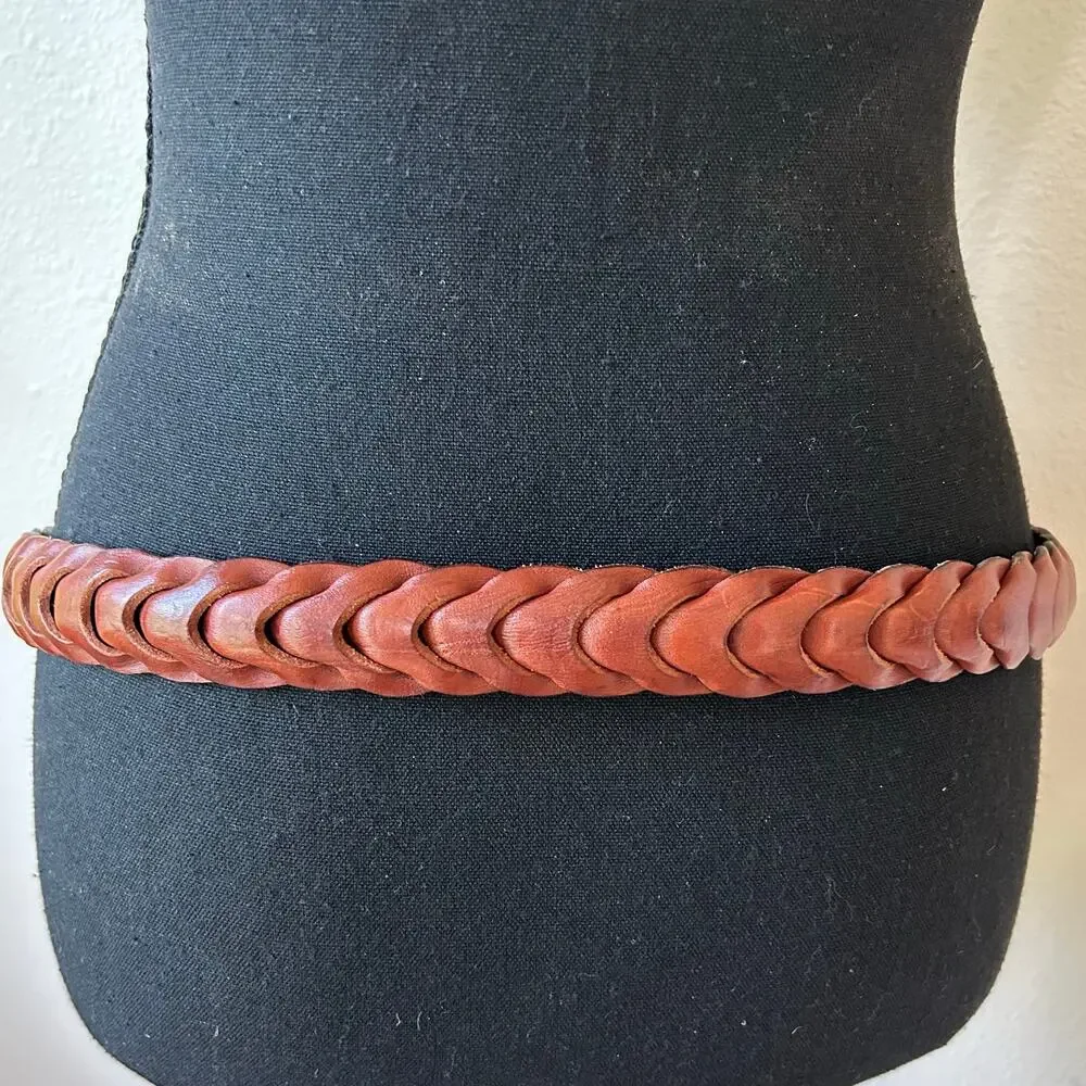 Vintage Brown Braided Leather Belt Made in Turkey coastal preppy casual Size 36